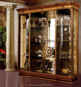AAS928-Sideboard con Vetro Armadio Vetrina in Massello di faggio con Intarsio Made in Italia