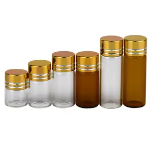 hot sale clear and amber 1ml 2ml 3ml 4ml 5ml mini small essential oil sample glass vials bottle with gold metal screw cap