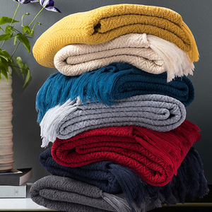 Custom Logo Hot Sale 100% Acrylic Hotel Bed Runner Sofa <strong>Throw</strong> Blankets Travel Blanket <strong>Cable</strong> <strong>Knit</strong> Knitted Blanket - Product Image 1