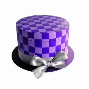 Bow decoration luxurious custom printed round hat packaging box with lid