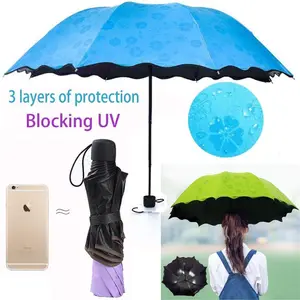 Guarda-chuva para viagem, guarda-sol portátil com 3 dobras e proteção uv