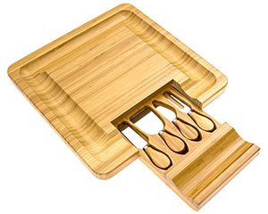 Naturel en bois <span class=keywords><strong>plateau</strong></span> de fromage en bambou et couverts ensemble avec un tiroir coulissant - Product Image 1