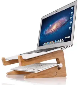 OUTOWIN Dudukan Laptop Bambu Vertikal, Dudukan Pendingin Komputer Desktop Ergonomis untuk Semua Apple MacBook