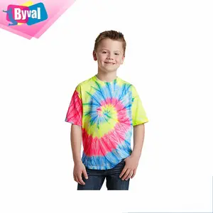 Unisex Printing T-shirt Jongens Custom Kleurrijke Meisjes Korte Mouwen Tie Dye T-shirts 100% Katoen T-shirts Voor Kids