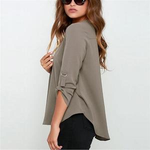 Blusa <span class=keywords><strong>de</strong></span> chifón <span class=keywords><strong>de</strong></span> manga larga <span class=keywords><strong>de</strong></span> talla grande para mujer, Blusa con escote en V en 7 colores <span class=keywords><strong>de</strong></span> fábrica China - Product Image 5