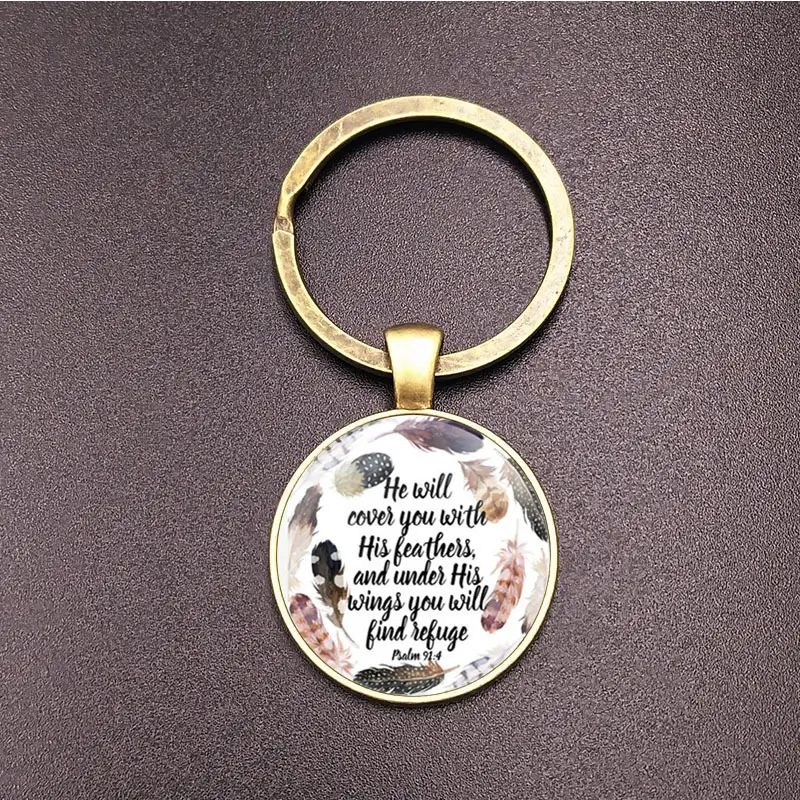 Customized logo promotional advertising gifts christian engraved keychain with bible verse religious key chain