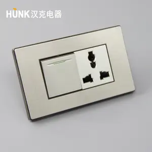 Grey stainless steel Panel Material,American type, 1 gang 1 way switch and MF socket home used, electrical wall socket