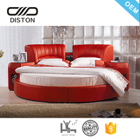 DS-R805 # Hot Selling Red Farbe Romantische Hochzeit Modernes weiches italienisches Leder rundes Bett zum Verkauf