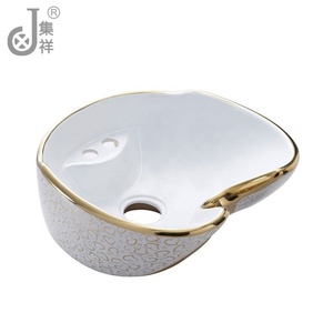 JX013 Meuble de salon moderne de luxe en céramique couleur or, lavabo de coiffure auto-nettoyant avec glaçure pour salle de bain d'hôtel - Product Image 3
