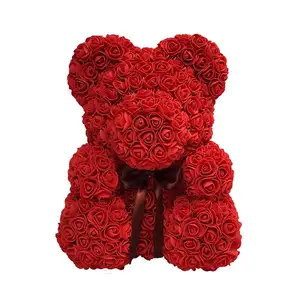 25cm रंगीन हमेशा के लिए कृत्रिम गुलाब वर्षगांठ वैलेंटाइन उपहार गुलाब भालू