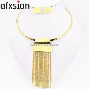 AFXSION Online-Großhandel Modisches afrikanisches Schmuckset, vergoldete Quasten halskette aus Edelstahl und Ohrring set