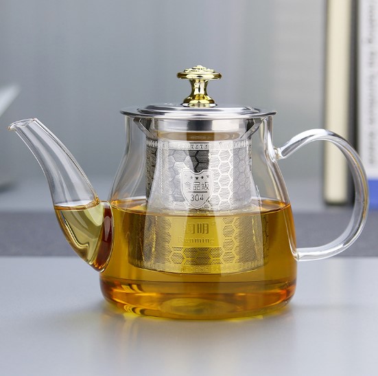 Handblown clear high borosilicate small glass teapot with infuser