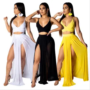 Top corto in Chiffon di vendita calda Amazon e gonne lunghe Set abito da donna Sexy in due pezzi per donna