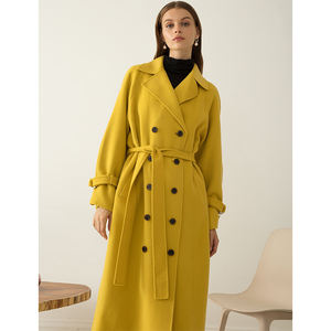 Doppio petto <span class=keywords><strong>giallo</strong></span> senape lana maxi cappotti per le donne - Product Image 5