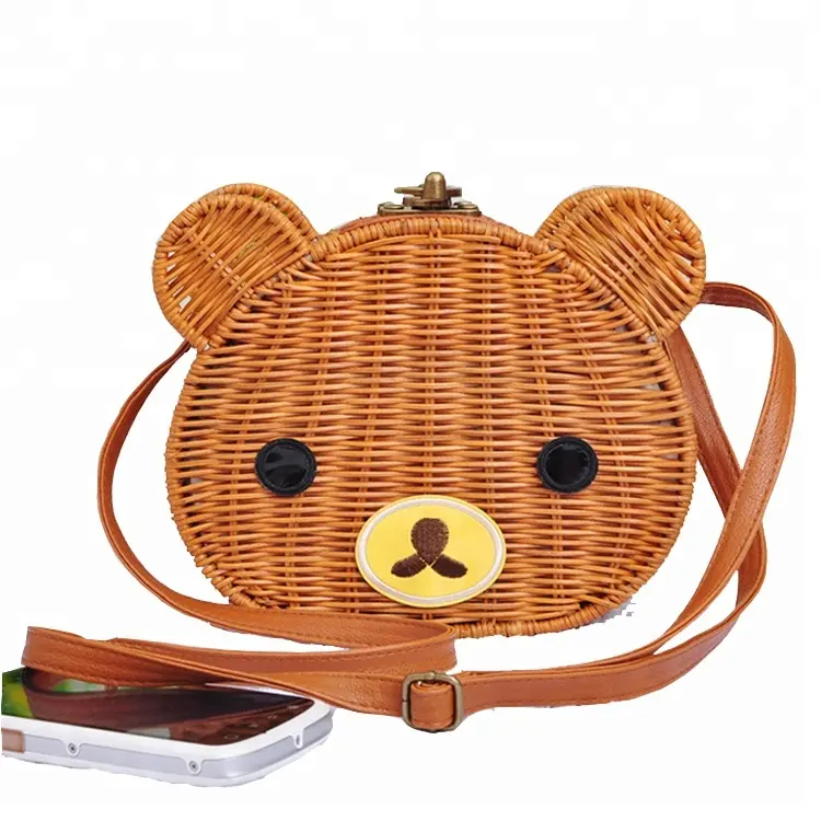 Новая модная плетеная Пляжная сумка ручной работы из ротанга с кожаной застежкой и медведем