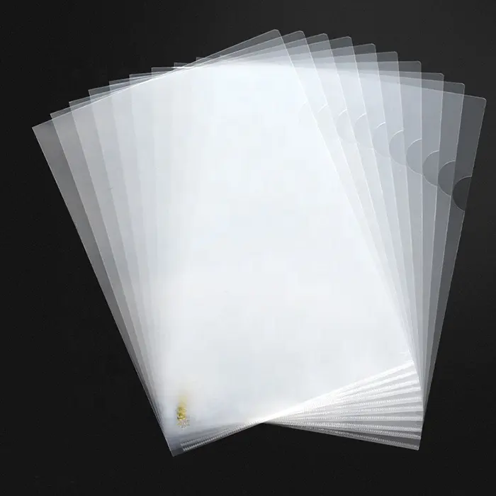 Top grade customized a4 size transparent sheet L shape office filing document plastic file folder