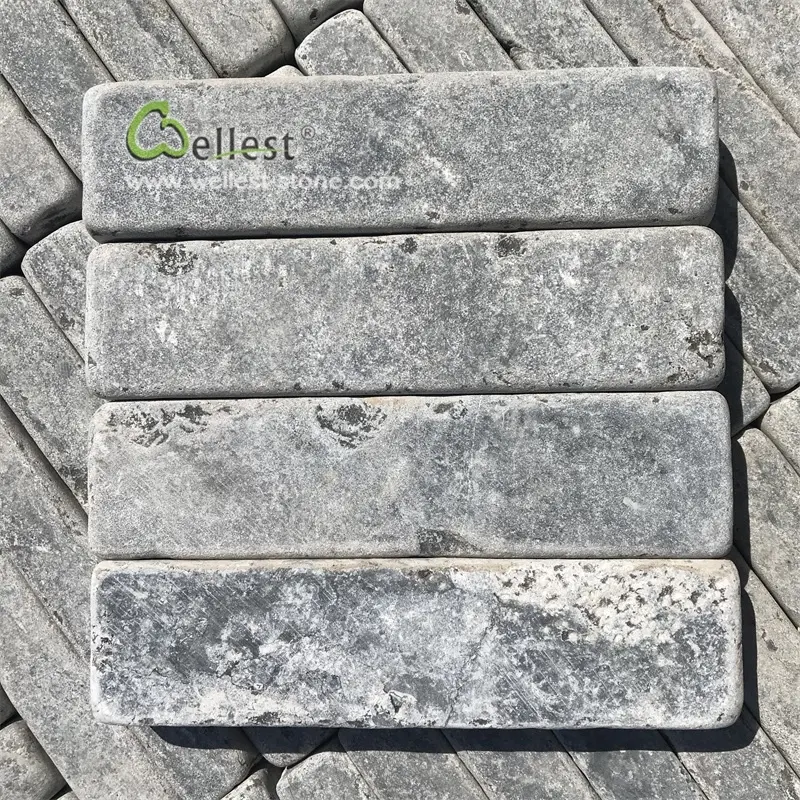 chinese tumbled finish blue limestone bricks for garden landscaping paving