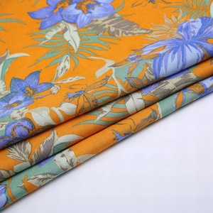 Tissu imprimé à grandes fleurs en lin 55% et coton 45% tissé violet jaune mexicain avec élasthanne pour <span class=keywords><strong>robe</strong></span> - Product Image 3