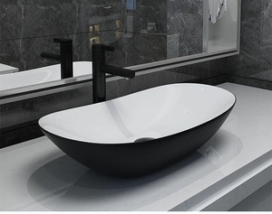 Lavabo en céramique Meiyani, à poser sur plan de travail, forme de bateau, noir mat - Product Image 6