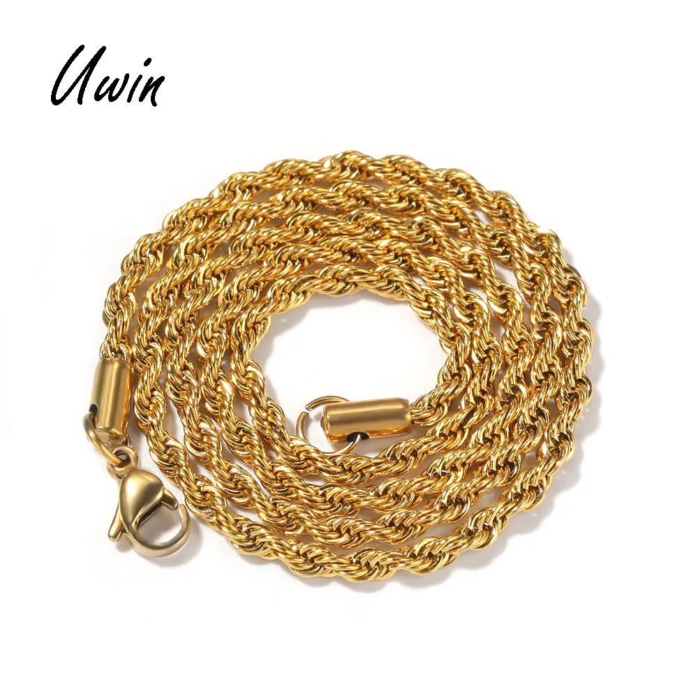 Hiphop 3 Mét 316L Thép Không Gỉ Rope Chain Vòng Cổ 20K Vàng Đầy Twist Chain For Men Giá Bán Buôn