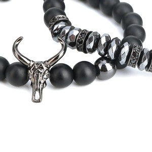 Punk CZ testa di toro uomo bracciale uomo moda 8MM bue opaca perline in pietra onice Charm braccialetti e braccialetti con filo di macramè <span class=keywords><strong>gioielli</strong></span> - Product Image 6