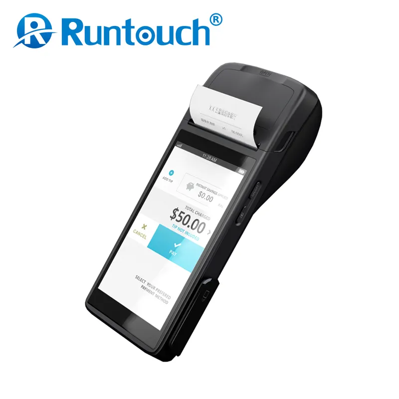 Runtouch RT8 EFT-POS android sans fil Terminal de position tenu dans la main de machine de balayage de carte avec imprimante thermique