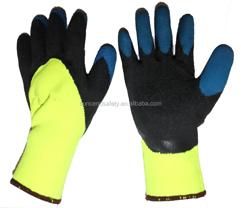 Suncend Winter Isolierte gummi latex beschichtet arbeiten handschuhe mit finger spitze doppel getaucht