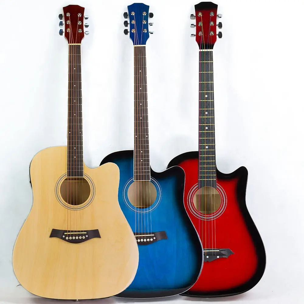 Guitare acoustique personnalisée en bois de tilleul, instrument à cordes coloré