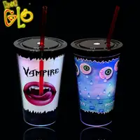 LED Light Up Flashing Double Walled Skull Tumbler With Lid And Straw