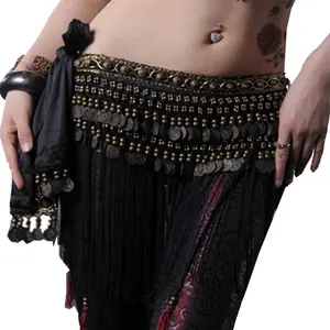 BestDance Belly Dance Costume ผ้าพันคอสะโพกผ้าพันคอ Tribal Fringe พู่เข็มขัดทองแดงเหรียญ 3 สี