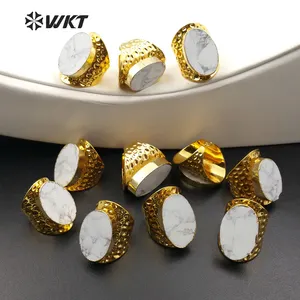 WT-R268 간단한 반지 24K 골드 도금 천연 화이트 터키석 반지 여성용 도매 골드 베젤 반지