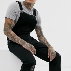 Custom mens jeans overalls fashion straight fit distressed washed denim dungarees