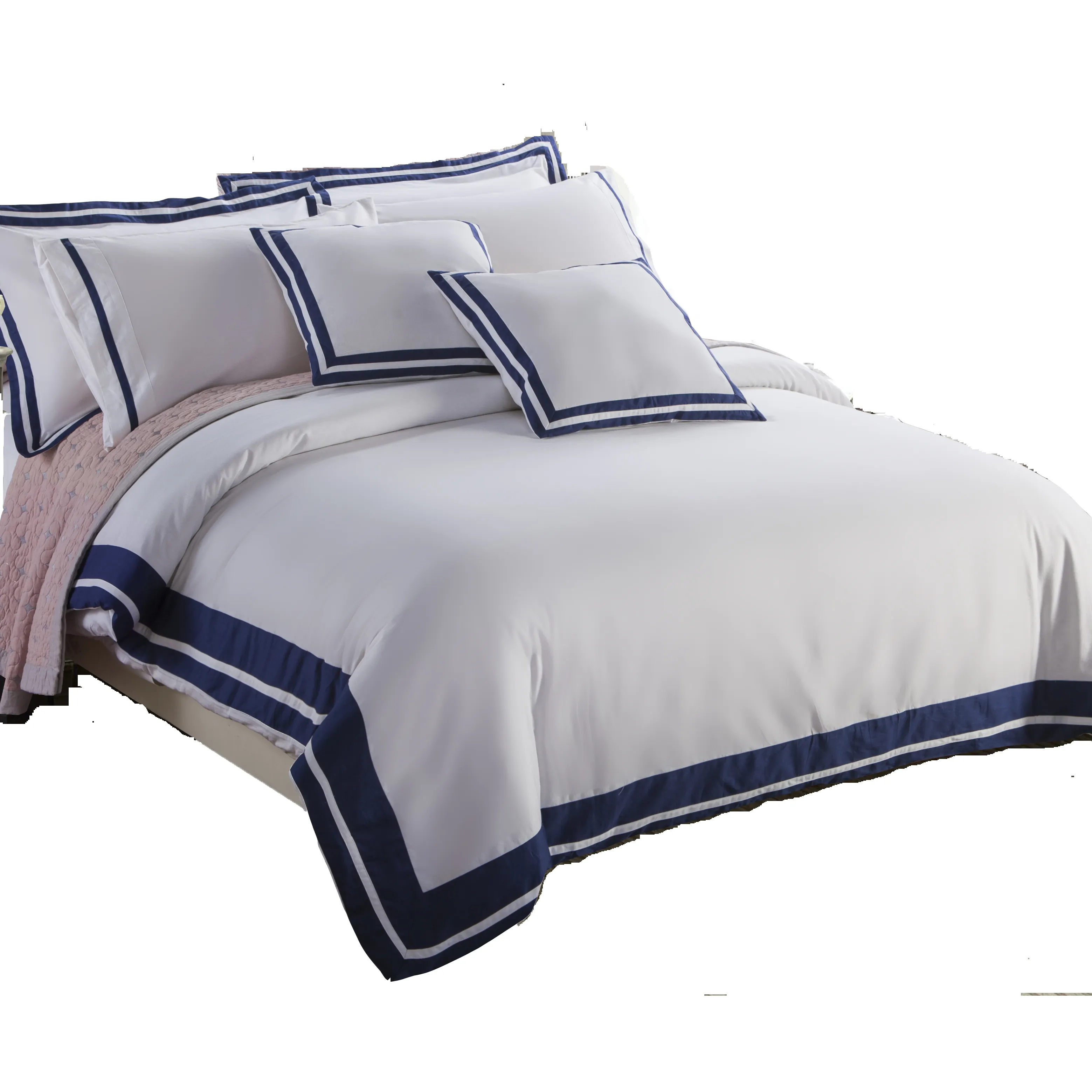 3pcs 100% cotton blue border Hotel bed linen Duvet cover set