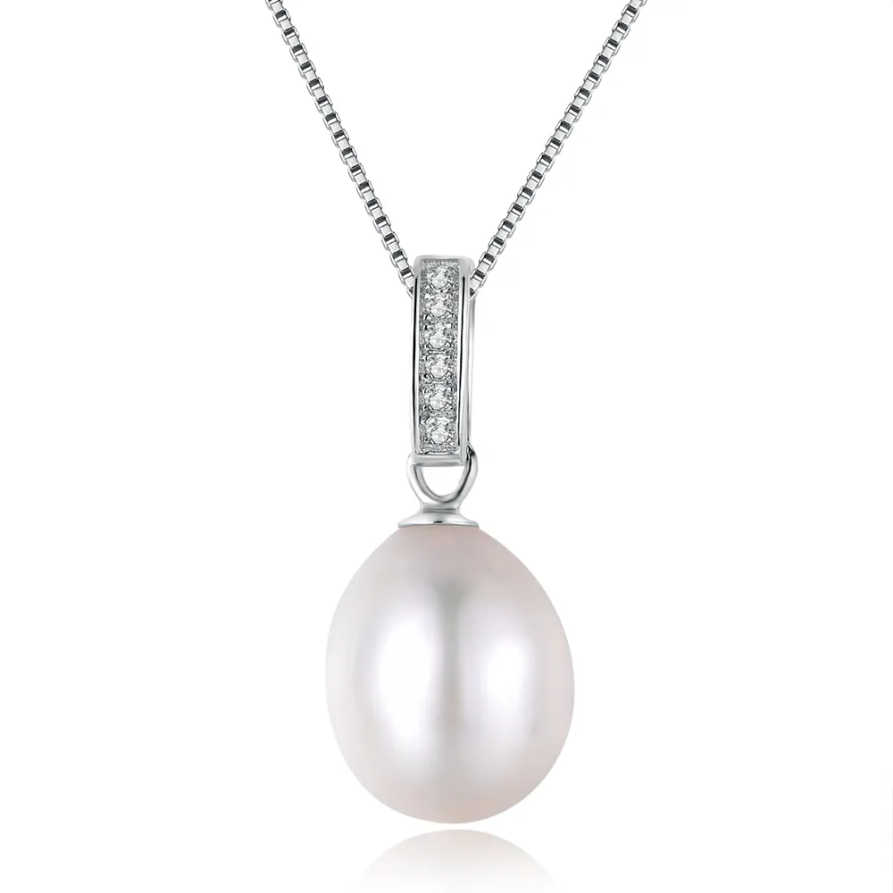 Sample Design Natural Gemstone 925 Sterling Silver 9mm Bead White Pearl Necklace S925 For Women NI008