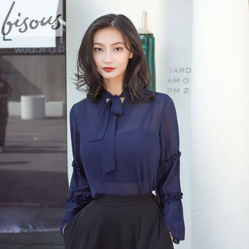 2018 nuevo proveedor de China Blusa de manga larga de las mujeres de color liso, top de gasa