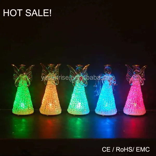 hand blow glass christmas angel with led light heart glassLED angel with led lights up