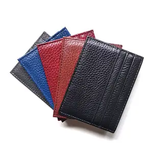 zk012 Full Grain Genuine Leather Men Front Pocket Mini Credit Card Holder Wallet Card Holder