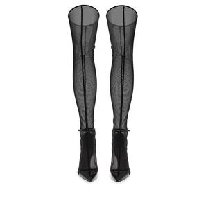 Di modo delle donne sexy trasparente della maglia del merletto della pelle verniciata point toe stiletto sopra il ginocchio stivali lunghi - Product Image 6