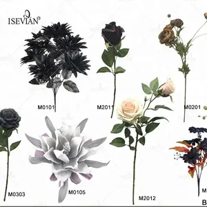 ISEVIAN Vakantie Decoratie Bloemen Groothandel Funeral Zwart en Bruin Zijde Rose Kunstmatige bloem Zwart te koop