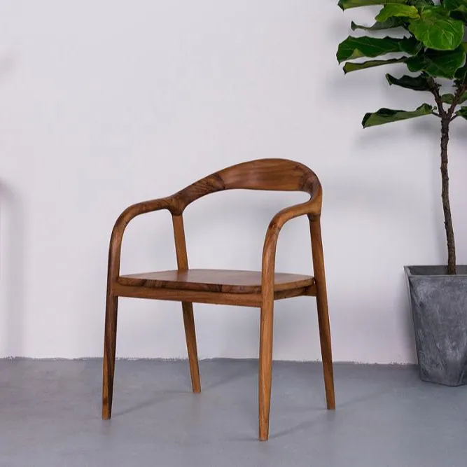 Modernデザイン固体クルミ木材アームレスト椅子木製の座席ダイニング椅子