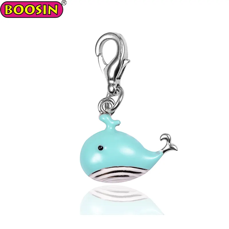 Leuke metalen blauw emaille walvis charm animal hanger voor purse rits