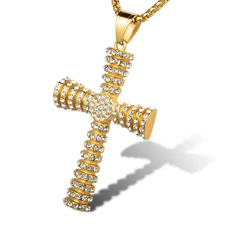 Marlary Zircone Bianco Del Diamante Del Rhinestone Delle Donne Degli Uomini 18 k Placcato Oro Dei Monili di Modo di Gerusalemme a Forma di Croce Collana