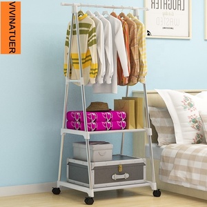 Porte manteau en métal de cm, Rail pour vêtements, garde-robe, 2 étagères, support de suspension - Product Image 4
