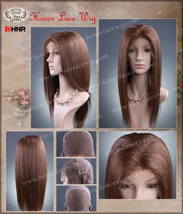 F48 perucas de renda cheia de honra, 18 polegadas de comprimento, #4, cor marrom brilhante, cabelo liso, tamanho personalizado, tampa, 12 "-24"