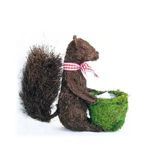 Dekorative Rattan tier form Zweig Eichhörnchen Topiary Pflanzer mit Moos Topf