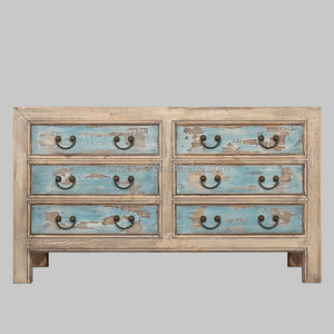 Luckywind White <strong>Vintage</strong> Rustic Chinese Style Solid Wood Living Room Antique Cabinet Buffet <strong>Sideboard</strong> with Drawers - Product Image 3