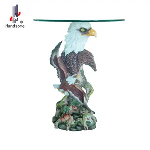 24 Inch Hars Ambachtelijke Meubelen Decoratie Eagle Animal Hoofd Sculptuur Glazen Salontafel