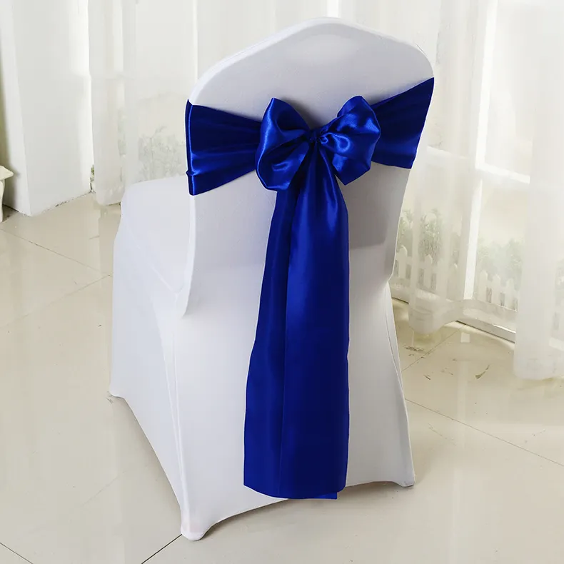 Wedding Hotel Celebration Chair Back Cover Decoration Sapphire Blue Ribbon