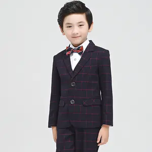 Custom Made Boy's Formal Suit Set Button Dress Suit plaid toddler blazer two pcs dress Suit Design With Picture