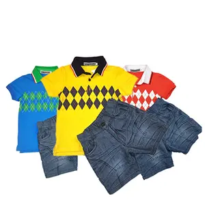 Preppy style kids polo collar clothing sets summer boys garment clearance sale